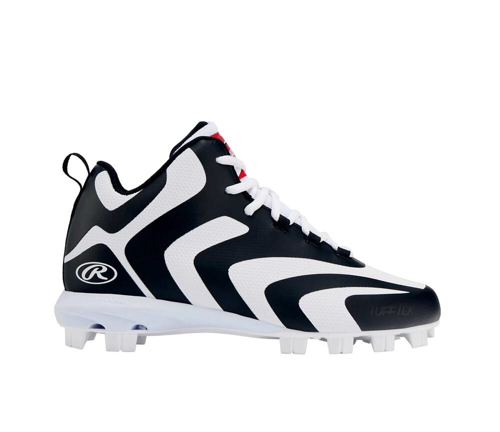 Rawlings Mens Rookie Mid Baseball Cleats Size 7.5 White Black NWOB